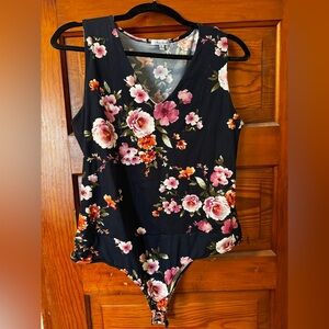 White Birch Floral Bodysuit with Black Accents